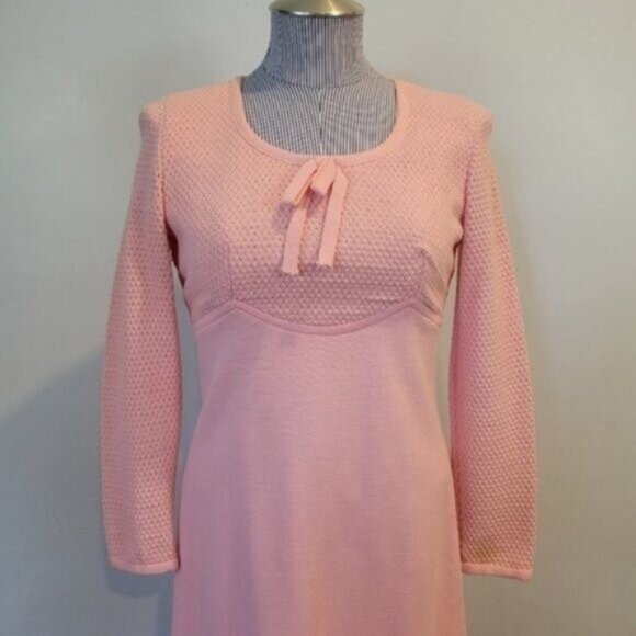 Vintage Jonathan Logan 60's Wool Knit Long Sleeve Dress Pink - Picture 4 of 9